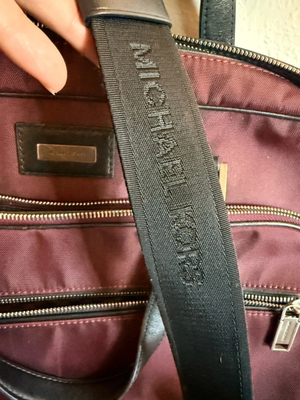 Michael Kors Men's Burgundy Nylon Briefcase with Black Leather Trim